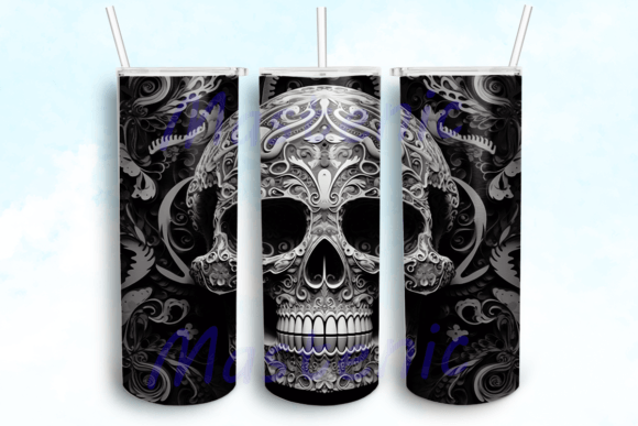 Embroidery Skeleton Skull Tumbler PNG