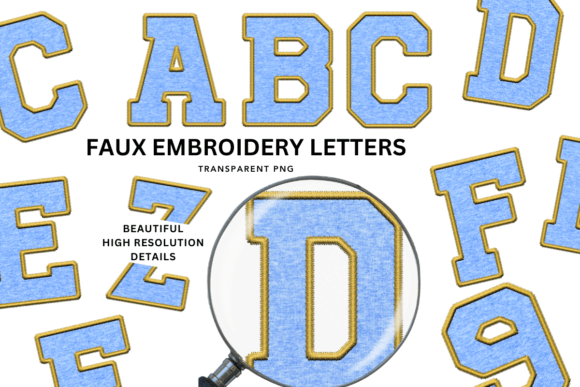 Faux Embroidery Blue Jersey Alphabet PNG Review
